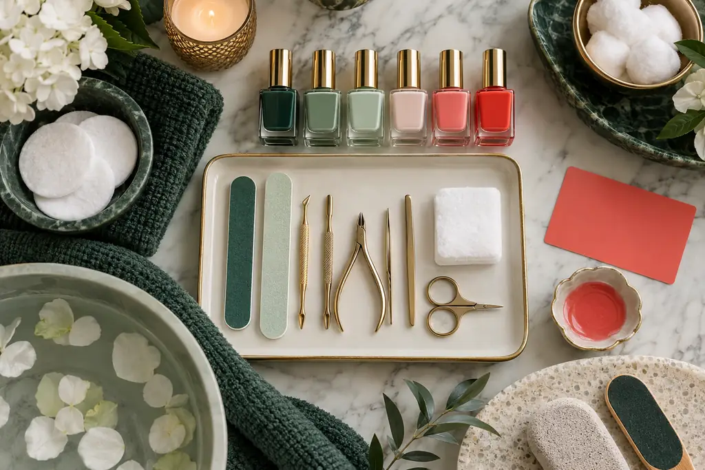 Example salon website hero photo of a manicure station